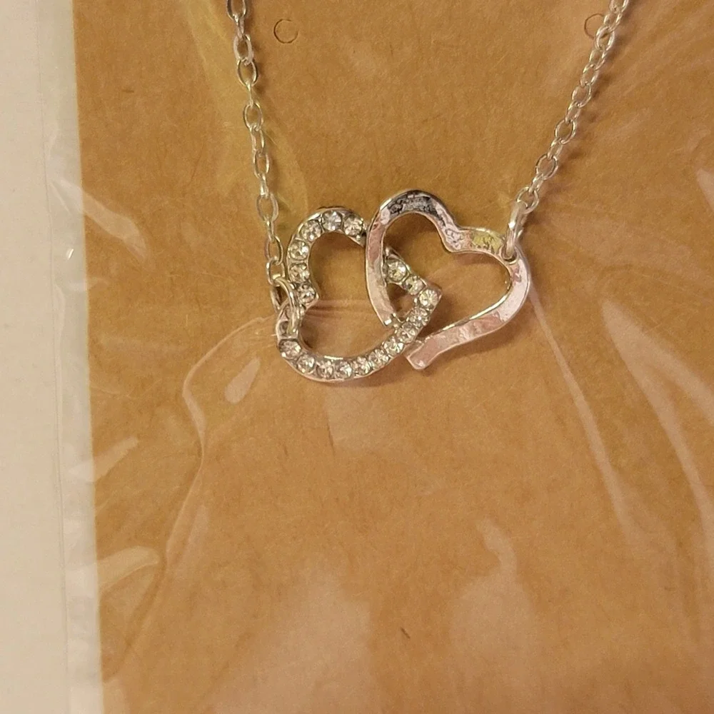 Dainty Silvertone Heart In Heart Cubic Zirconia Necklace